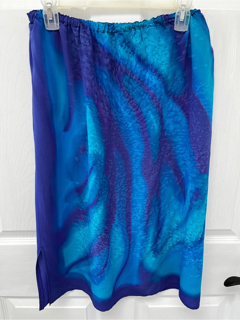 Vintage 100% Silk Blue Wave Swim Skirt Cover Up Slit Knee Length M Canada